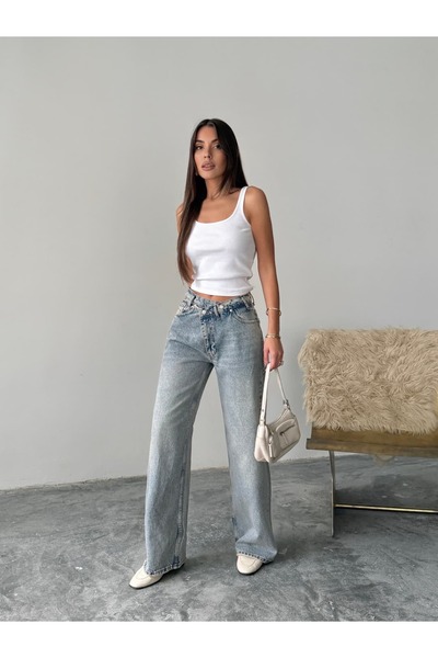 mydukkan.co بنطلون جينز بتصميم عتيق بأزرار مزدوجة