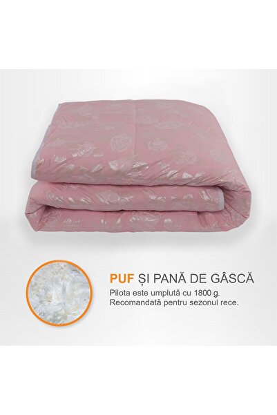 Pernador Duvet with 15% goose down and feather, 200x220 cm, Pink with silver roses
