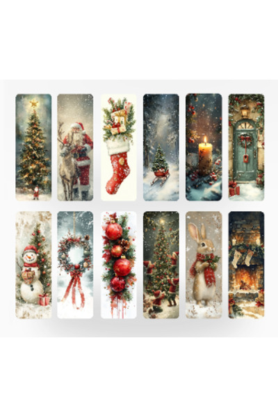 OBRO Set of 12 OBRO® Christmas Bookmarks – Christmas Classics, Vintage Illustrations, Premium Glossy Card