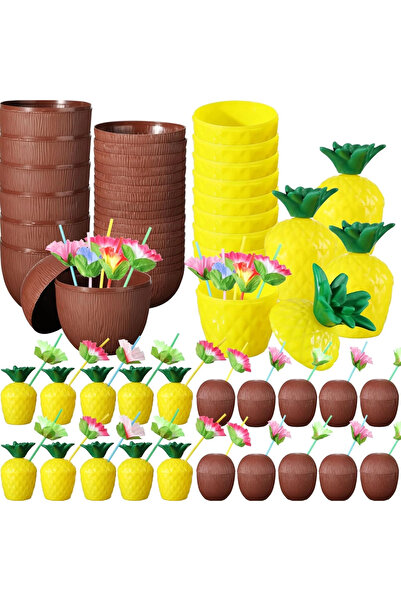 Twin Store Tropical Party Cup Set – Pineapple and Coconut Shaped Cups with St...