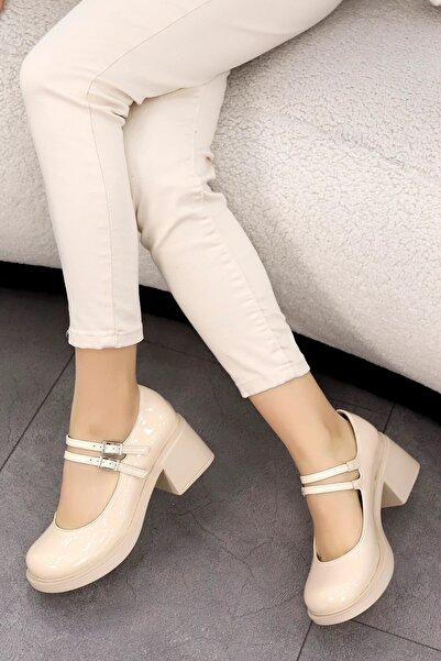 kajal ayakkabı BYL 502 Çift Kemer Detaylı Yüksek Topuklu Loafer