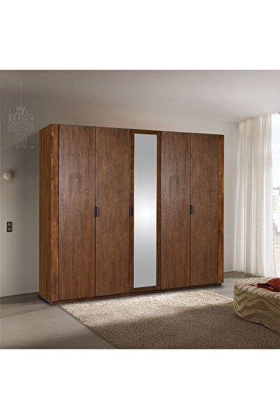 Danube Home خزانة ملابس زينيا بخمسة أبواب من الخشب الصلب مع مرآة - بني غامق، ٢١٥٫٣×٦٠×٢٠٦٫١ سم، ٥ رفوف، ماليزيا