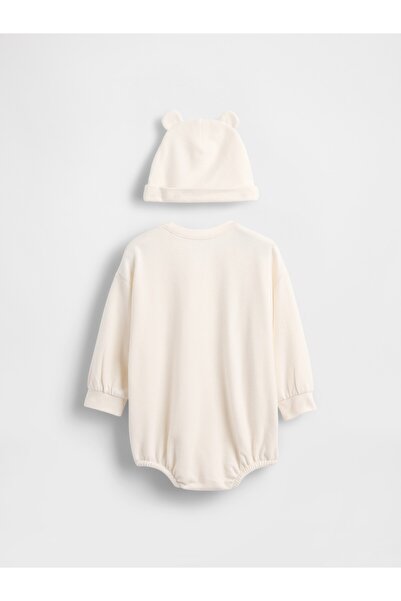 GAP Bebek Krem Brannan Bear Detaylı Bodysuit-Şapka Set