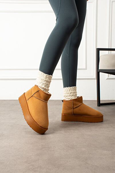 Rebel shoes Kadın Taba Süet İçi Kürklü Yüksek Taban Bilekten Kısa Ug Bot