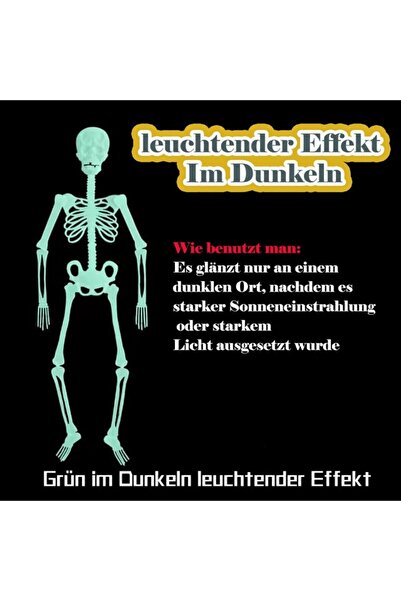 WOGUEISH Halloween decoration 3 skeletons, fluorescent green, 150cm/90cm/30cm,