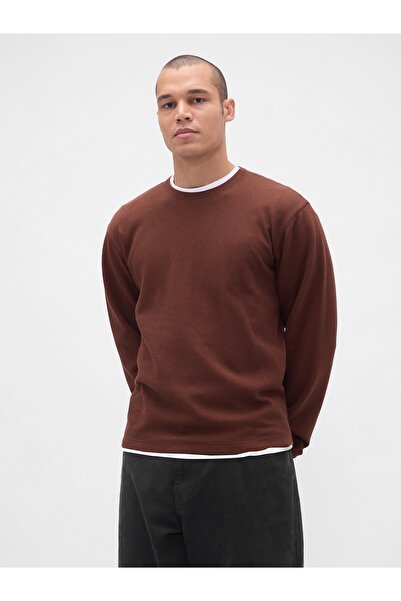 GAP Erkek Kahverengi Waffle Crew T-Shirt