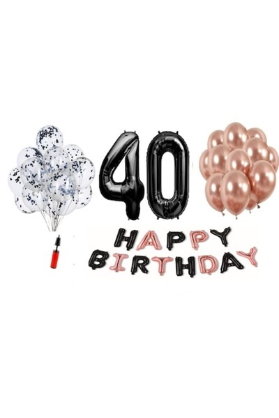 Domi Party & Gifts Set 36 baloane , Happy Birthday negru/rose gold aniversare...