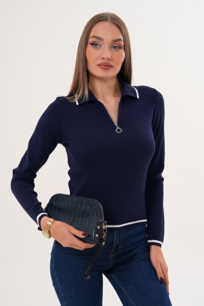 ŞİMAL Women's Polo Neck Zipper Detailed Sweater 255096 -