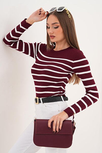 ŞİMAL Women's Stripe Patterned Crew Neck Sweater 255098 -