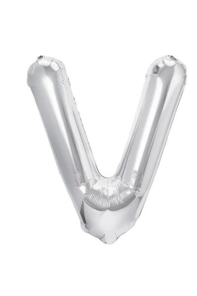 Danex Foil Balloon Letter V, 40 cm, Silver, Inflatable with Helium or Air, Individual Pack, Straw In