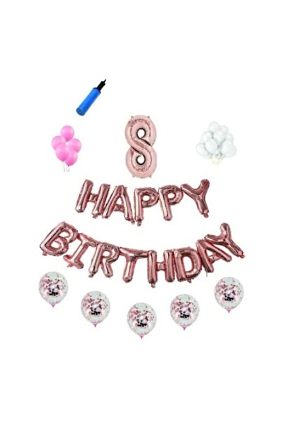 Domi Party & Gifts Set baloane La mulți ani, 8 ani, auriu roz