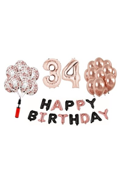 Domi Party & Gifts Set 36 baloane , Happy Birthday rose gold/negru aniversare...