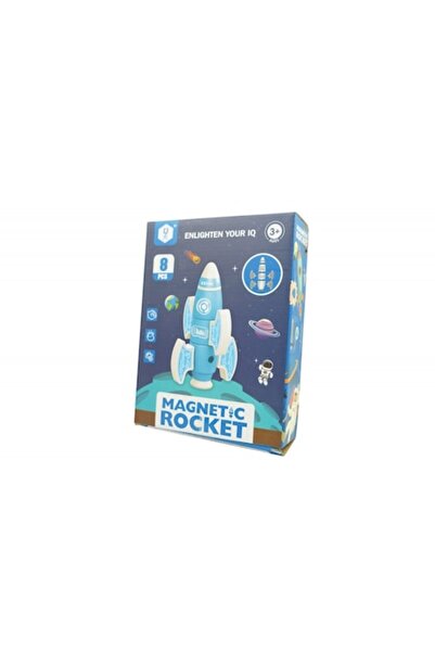 Danex Smart magnetic block set for children, 8 pieces, storage box, rocket, blue