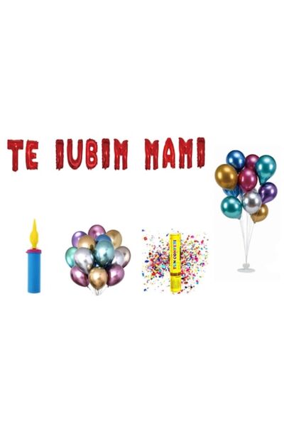 OEM Set Baloane Te Iubim Mami, Cake Topper, 72 Buc, Rosu