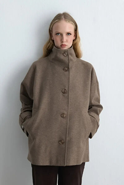 Gusto High Collar Wool Coat - Mink