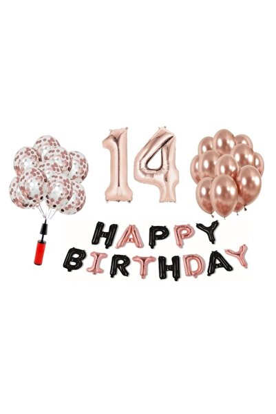 Domi Party & Gifts Set 36 baloane , Happy Birthday rose gold/negru aniversare...