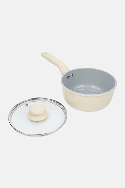 Gibson Home Ceramic Nonstick Aluminum Saucepan With Lid Ivory