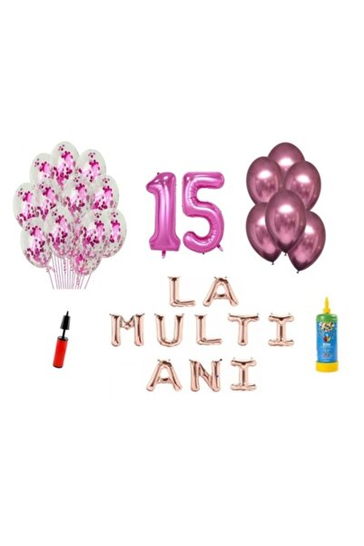 Domi Party & Gifts Set 34 baloane, La mulți ani de 15 ani, numere folie 100 c...