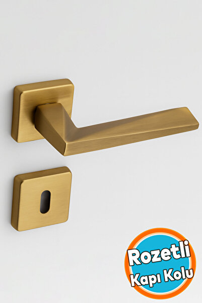 NZB Oda Kapı Kolu Kare Rozetli Antik Sarı Sürgülü ve Çelik Kapı Kulpu Uyumlu Sağ Sol Uygun Kolları