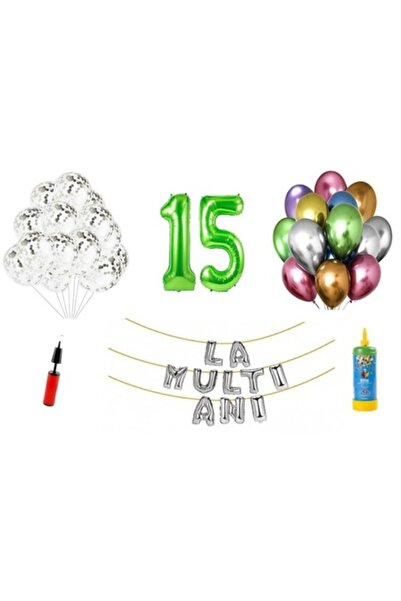 Domi Party & Gifts Set 34 baloane, La mulți ani de 15 ani, numere folie 1 m, ...