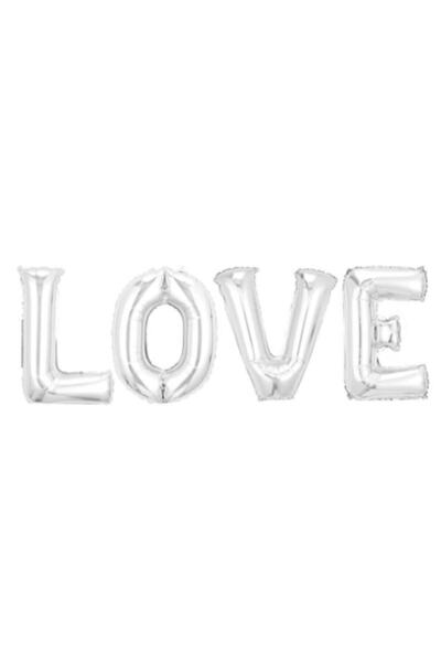 Danex Set of 4 Metallic Foil Balloons, 'Love' Letter Figures, 80 cm, Silver