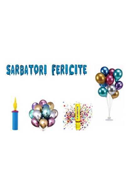 OEM Set baloane „Sărbători fericite”, decor pentru tort, 78 buc, albastru