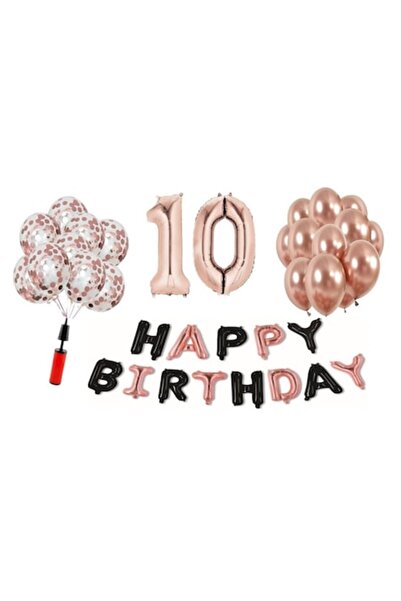 Domi Party & Gifts Set 36 baloane , Happy Birthday rose gold/negru aniversare...