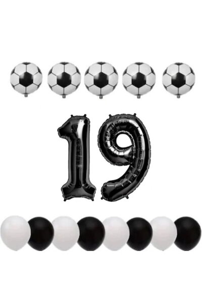 OEM Set de 15 baloane, ESB, aniversare 19 ani, temă fotbal, număr folie 100 c...
