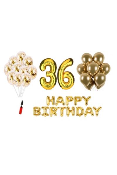 OEM Set baloane, 36 piese, „La mulți ani”, aniversare de 36 de ani, numere folie 101 cm, aurii