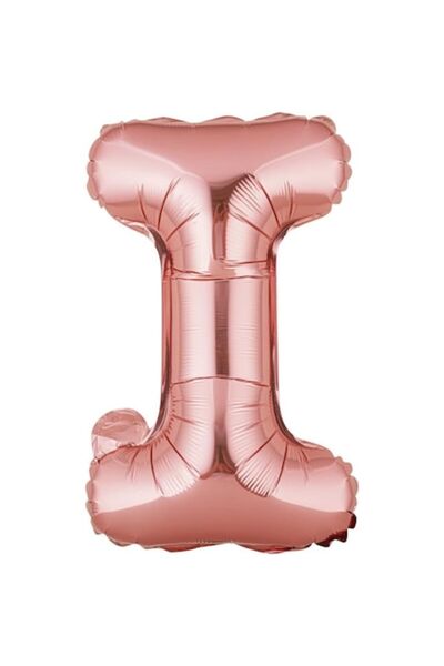 Danex Balon folie litera I, 40 cm, auriu roz, gonflabil cu heliu sau aer, pai inclus
