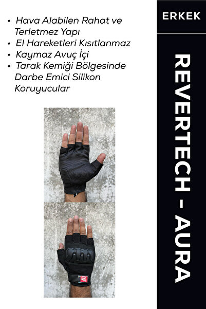 MOTOKIT Revertech Aura Siyah / Yarım Parmak - Kaymaz Avuç İçi Özellikli Motos...