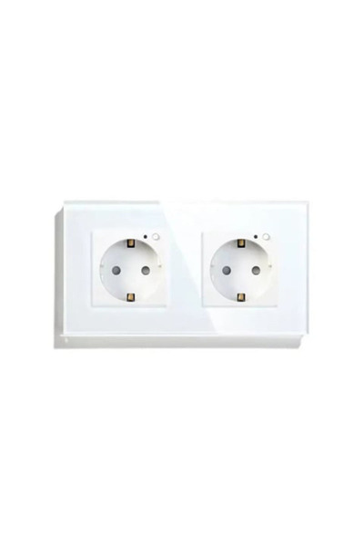 TUYA Priza dubla inteligenta de perete, Wi-Fi, Rama din sticla, Alb @SmartWiz