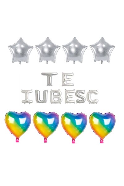 Domi Party & Gifts Set 16 baloane folie I LOVE YOU argintii , inimioare curcu...