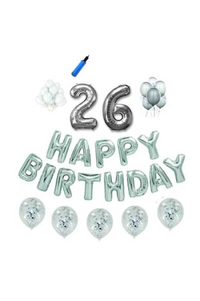 Domi Party & Gifts Set baloane Happy Birthday , 26 ani, argintiu