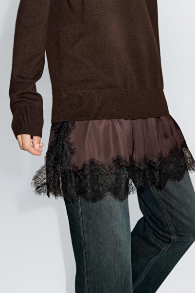 Massimo Dutti Long knitted jumper with lace detailing