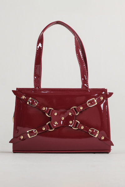 CANTACOMBINE Women's Patent Leather Tote Shoulder Bag Burgundy