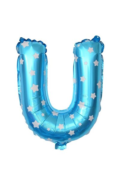 Danex Balon folie metalică litera U, 40 cm, imprimeu stea, albastru