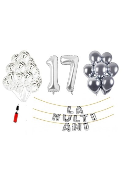 OEM Set de 33 de baloane - La mulți ani, aniversare de 17 ani, numere din fol...