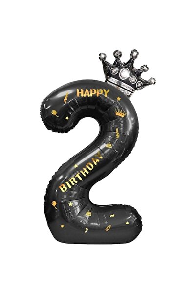 Danex Metallic Foil Balloon, Number 2 with Crown, 'Happy Birthday', 100 cm, Black