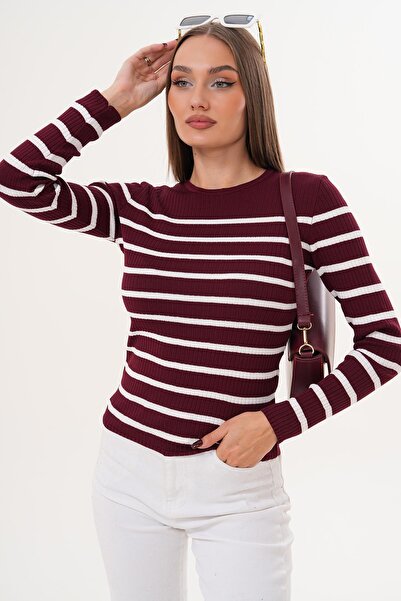 ŞİMAL Women's Stripe Patterned Crew Neck Sweater 255098 -