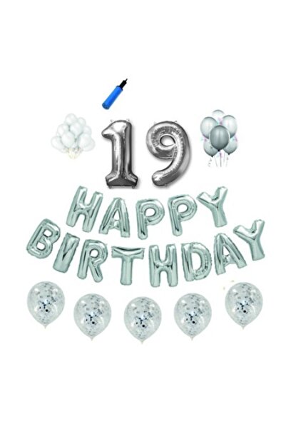 Domi Party & Gifts Set baloane Happy Birthday , 19 ani, argintiu