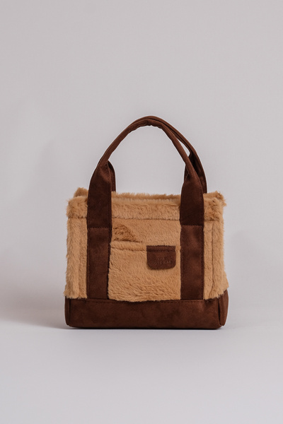 CANTACOMBINE Kadın Peluş Çapraz Askılı Mini Tote Çanta Acı Kahve