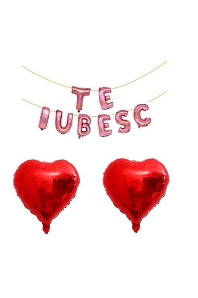 OEM Set 10 baloane folie TE IUBESC auriu roz, ESB, inimioare roșii