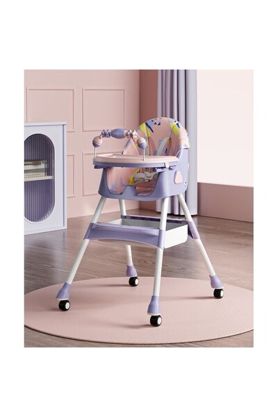 Danex Scaun înalt pentru bebeluși 3 în 1, 2 tăvi detașabile și husă, spătar reglabil, ham cu 5 puncte, violet