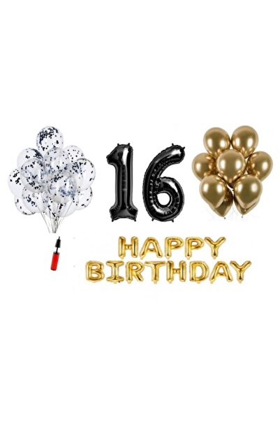 OEM Set baloane, 36 piese, „La mulți ani”, aniversare 16 ani, numere folie 10...