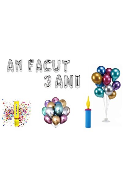 OEM Birthday Balloon Set 3 years, 'I turned 3 years', Silver, 61 pcs
