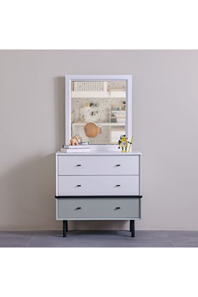 Danube Home Petra 3-Drawer Dresser with Mirror - White & Grey, Engineered Wood, Stylish Bedroom Storage