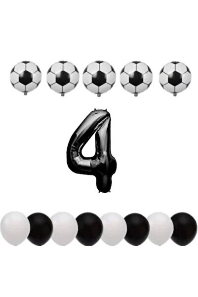 OEM Set of 14 balloons, ESB, 4th birthday, football theme, 100 cm number foil, 40 cm round foil, latex