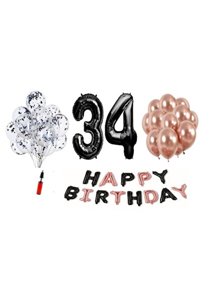 Domi Party & Gifts Set 36 baloane , La mulți ani negru/auriu roz aniversar 34...