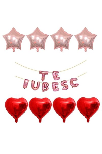 OEM Set de 16 baloane folie "TE IUBESC" Auriu Roz (Inimioare și Stele)